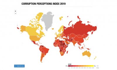 Indeks Percepcji Korupcji 2019, Źródło: www.transparency.org